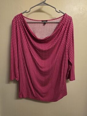 Talbots Hot Pink Polka Dot Cowl Neck Blouse 1XP Preppy Coastal Grandmillennial